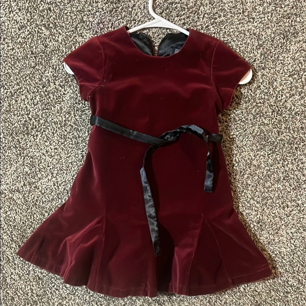 The Children’s Place Velvet Burgundy Dress with Black Tie Ribbon